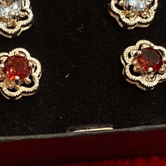 BIN 3 prs SILVER-tone AMETHYST Clear RUBY CZ Flower STUDS * Giftable * Thick - Picture 3 of 8